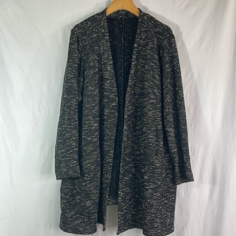 Eileen Fisher Black & White Marled Open-Front Coatigan